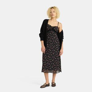 Maxi Dress with Lace Trim, Black